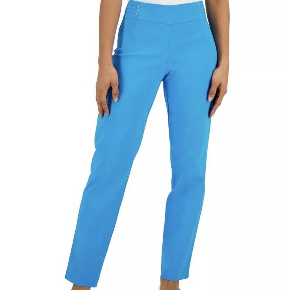 NWT JM Collection Rivet Pant Slim Leg Tummy Control Stretch Seafoam Blue Sz L
